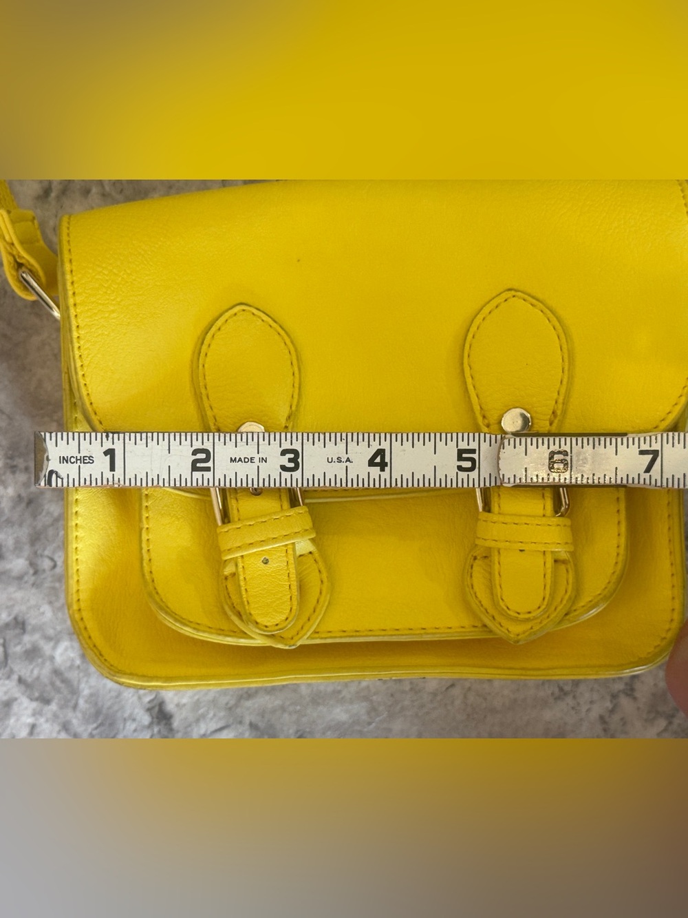 Yellow Women's Leather Satchel Crossbody Bag - Picture 3 of 9